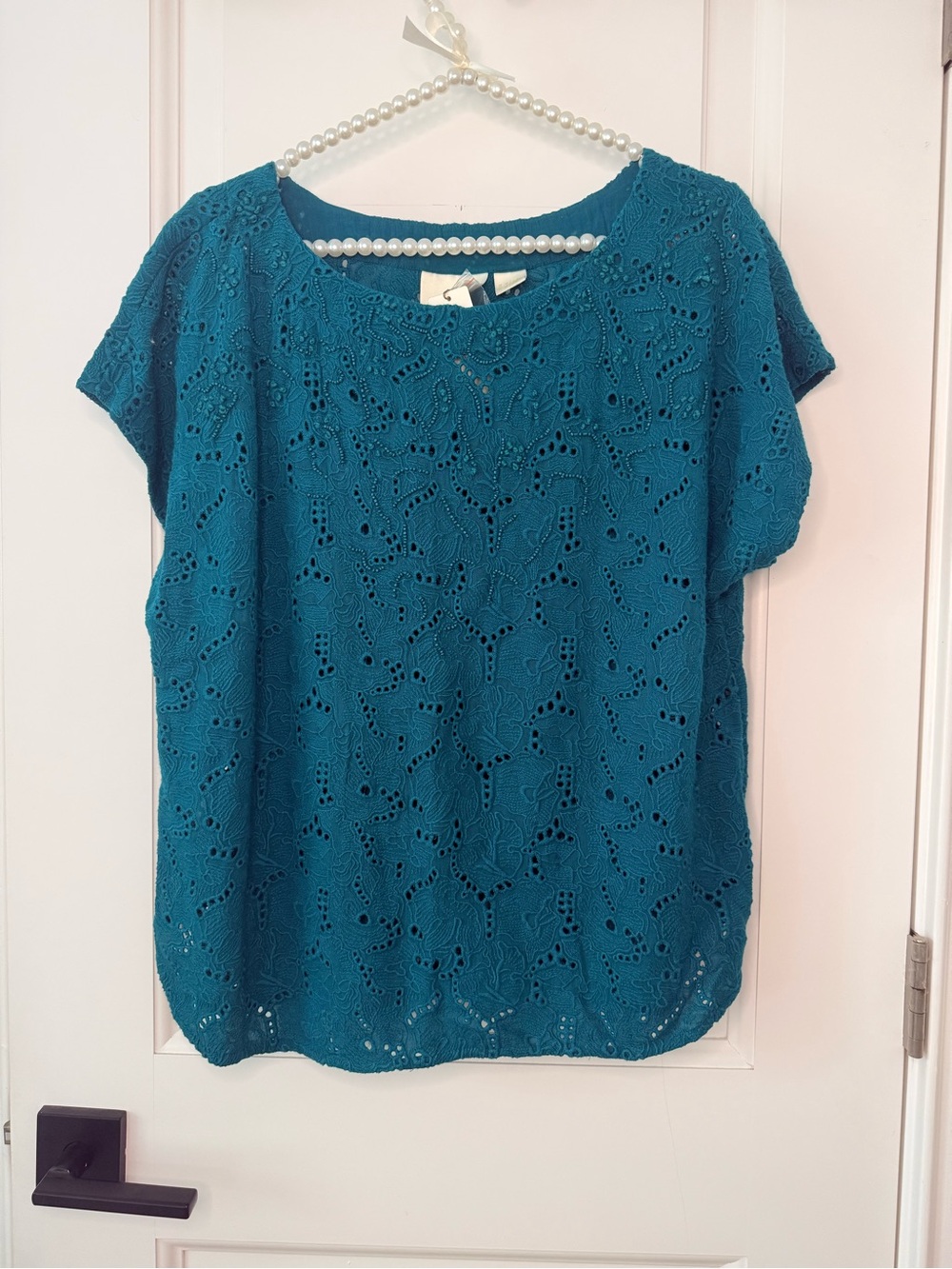 Anthropologie NWT Maeve Women's Teal Eyelet Short-Sleeve Top size 6